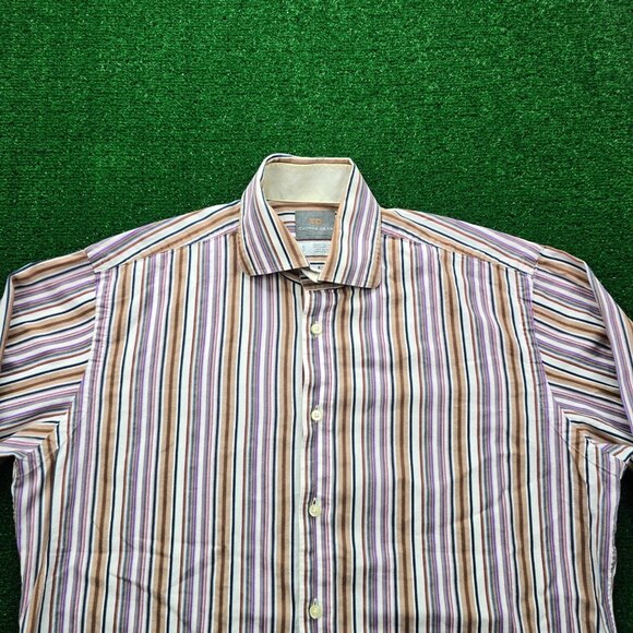 Thomas Dean Shirt Mens Medium/Large Multicolor Striped Button Up Long Sleeve - Picture 2 of 7